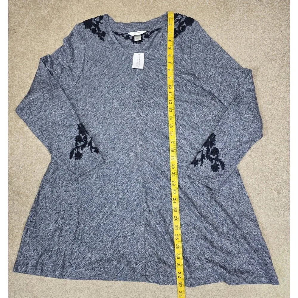 NEW CJ Banks Embroidered V-Neck Tunic Top Blouse Size 1X Marled Blue NWT